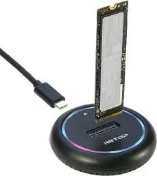 Produktbild: M.2 NVMe und NGFF SSD Docking Station mit RGB, RIITOP M.2 NVMe SSD Reader für NVMe und (B+M Key SATA) SSD externes Gehäuse