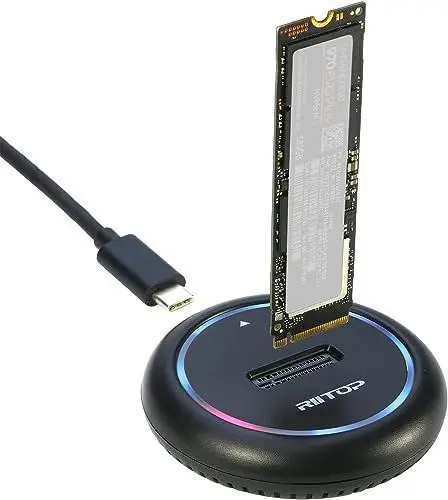 Produktbild: M.2 NVMe und NGFF SSD Docking Station mit RGB, RIITOP M.2 NVMe SSD Reader für NVMe und (B+M Key SATA) SSD externes Gehäuse