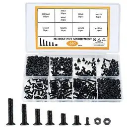 Produktbild: M4 Senkkopfschrauben und Muttern Set, 440 Stk Senkkopf Schraubensortiment Maschinenschrauben, Kreuzschlitzschrauben mit Mutter Sortiment Kit, Computer HDD Laptop PC Reparaturschrauben