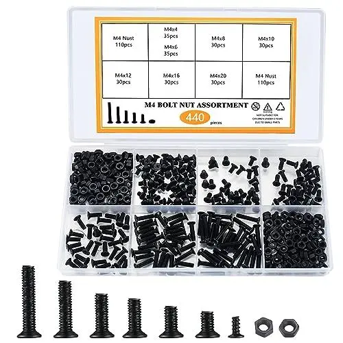Produktbild: M4 Senkkopfschrauben und Muttern Set, 440 Stk Senkkopf Schraubensortiment Maschinenschrauben, Kreuzschlitzschrauben mit Mutter Sortiment Kit, Computer HDD Laptop PC Reparaturschrauben