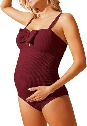 Produktbild: Maacie Damen Schwangere Frauen Fitness Einteiliger Badeanzug Strandfoto Frühling Rotwein S