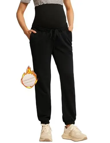 Produktbild: Maacie Umstandjogginghose Bequeme Freizeit Sweatpants Warme Winter Aktivehose Schwarz 2XL