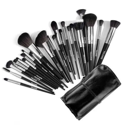 Produktbild: MAANGE 24 Stück Make-up-Pinsel-Set Professionelle Pinselset Makeup für Foundation Puder Concealers Rouge und Lidschatten, Schwarz Schminkpinsel Mit Roll Up Pu-Leder Tasche