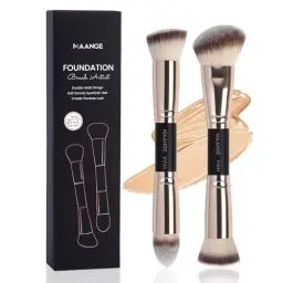 Produktbild: MAANGE 2Pcs Make-Up Pinsel Double-Ended Foundation Pinsel –Synthetische Premium Pinselset Makeup zur Verwendung Creme, Puder, Rouge, flüssiger Foundation, Concealer, Gold