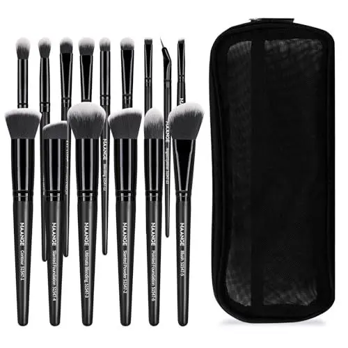 Produktbild: MAANGE Make up Pinsel Set, 15-teilig, hochwertige Pinselset Makeup mit Etui, Foundation, Puder, Concealer, Lidschatten, schwarz Schminkpinsel-Set