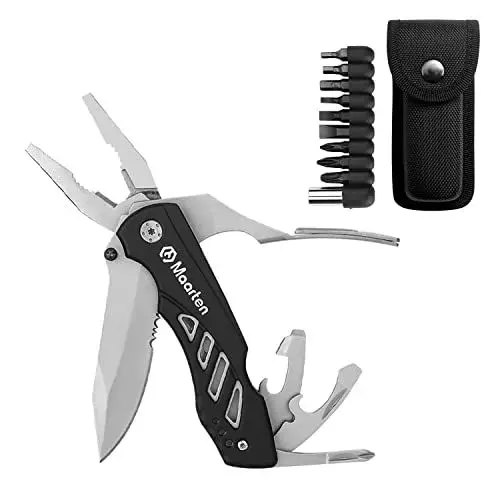 Produktbild: Maarten Multi tool taschenmesser mit Scheide - 13 in 1 Faltbares Taschenwerkzeug Multifunktion messer Zange - mit Flaschenöffner und Schraubenzieher Set