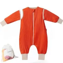 Produktbild: Mababu – Schlafsack mit Füßen 0 5 TOG – Musselin Sommerschlafsack Baby aus 100% GOTS Bio Baumwolle – Umklappbare Bündchen, abnehmbare Ärmel & YKK Reißverschluss – Babyschlafsack Unisex Größen 70-110cm