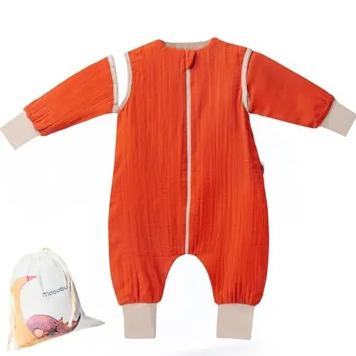 Produktbild: Mababu – Schlafsack mit Füßen 0 5 TOG – Musselin Sommerschlafsack Baby aus 100% GOTS Bio Baumwolle – Umklappbare Bündchen, abnehmbare Ärmel & YKK Reißverschluss – Babyschlafsack Unisex Größen 70-110cm