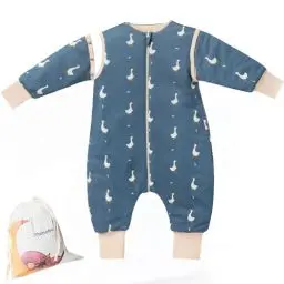 Produktbild: Mababu Ganzjahres Baby Schlafsack mit Füßen & abnehmbaren Ärmeln - 1.5 TOG - 100% GOTS Bio-Baumwolle - Ganzjähriger Kinderschlafsack mit Füßen- umklappbare Bündchen - Goose Dream, 70cm