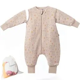 Produktbild: Mababu Ganzjahres Baby Schlafsack mit Füßen & abnehmbaren Ärmeln - 2.5 TOG - 100% GOTS Bio-Baumwolle - Ganzjähriger Kinderschlafsack mit Füßen- umklappbare Bündchen (Hase, 80cm)