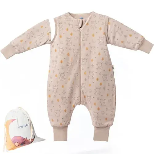 Produktbild: Mababu Ganzjahres Baby Schlafsack mit Füßen & abnehmbaren Ärmeln - 2.5 TOG - 100% GOTS Bio-Baumwolle - Ganzjähriger Kinderschlafsack mit Füßen- umklappbare Bündchen (Hase, 80cm)