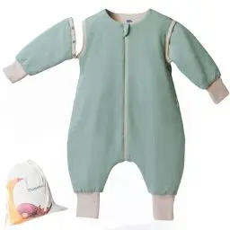 Produktbild: Mababu Ganzjahres Baby Schlafsack mit Füßen & abnehmbaren Ärmeln - 2.5 TOG - 100% GOTS Bio-Baumwolle - Ganzjähriger Kinderschlafsack mit Füßen- umklappbare Bündchen (Sea Green, 100cm)
