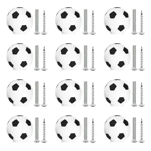 Produktbild: MABAHON 12pcs Sport Fußball Türknäufe Möbelknöpfe Kommode Knöpfe Schrankgriffe Möbelgriffe Kinderzimmer Schrankknöpfe Für Kommode Möbel, Schrank, Mit Schrauben