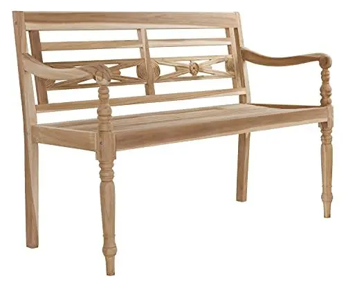Produktbild: MABAMAHO Landhausbank Sumatra in Teak Natur belassen, 2-Sitzer Bank, 120 x 86 cm, Handgeschnitzt und Robust