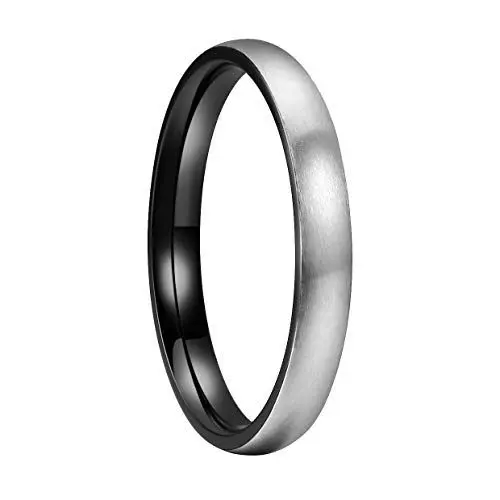 Produktbild: Mabohity Ring Herren/Damen Matt Gebürsteter Titan-Ring Titanium 3mm Breit Gewölbt Ehering Verlobungsring Freundschaftsring Hochzeit Band, Schwarz Silber, Größe 52