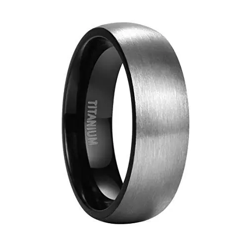 Produktbild: Mabohity Ring Herren/Damen Matt Gebürsteter Titan-Ring Titanium 8mm Breit Gewölbt Ehering Verlobungsring Freundschaftsring Hochzeit Band, Schwarz Silber, Größe 62
