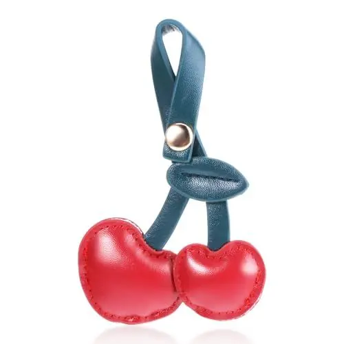 Produktbild: Mabor Snap Taschen Anhänger,Süße Kirsch Taschenanhänger Schlüsselanhänger Kirsche Bag Charms PU Anhänger Tasche Kirsch Anhänger Cherry Cute Keychain Geldbörsenanhänger für Geldbörsen Taschen Damen