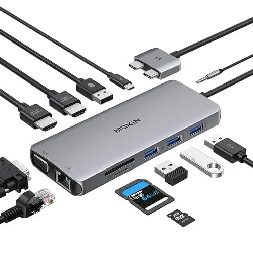 Produktbild: MacBook Docking Station Dual Monitor, MOKiN 12 in 2 Thunderbolt 3 USB C Adapter für MacBook Pro/Air HDMI Mac Dock Dongle Dual USB C auf Dual HDMI, VGA, Ethernet, 100W PD, 4 USB und SD/TF