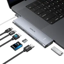 Produktbild: MacBook USB C Adapter, USB C Adapter für MacBook Pro/Air, 7 in 2 Thunderbolt 3 USB C Hub für MacBook Zubehör für MacBook Pro Air M1 M2, Mac Dongle mit 4K HDMI,USB C 100W, 2 USB3.0 und Micro SD&SD