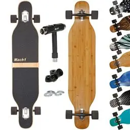 Produktbild: Mach1 Bambus Longboard mit Keramik Kugellager + T-Tool - Skateboard Drop Through Cruiser Komplettboard (Blanko)