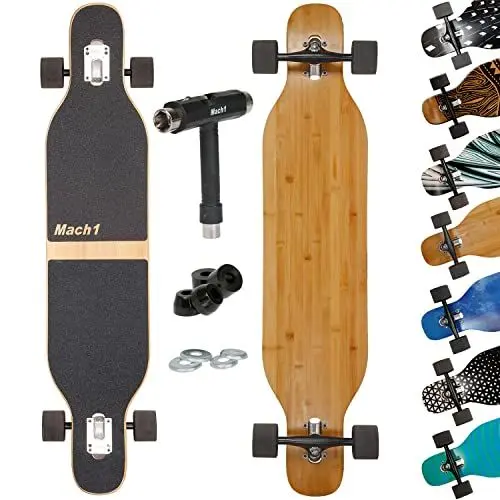 Produktbild: Mach1 Bambus Longboard mit Keramik Kugellager + T-Tool - Skateboard Drop Through Cruiser Komplettboard (Blanko)