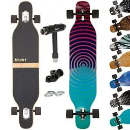 Produktbild: Mach1 Bambus Longboard mit Keramik Kugellager + T-Tool - Skateboard Drop Through Cruiser Komplettboard - 2852
