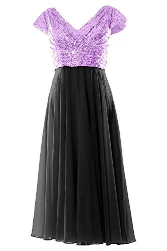 Produktbild: MACloth Women Mother of Bride Dresses Midi Sequin Cap Sleeves Bridesmaid (48, Lavender-Black)