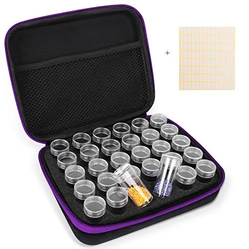 Produktbild: MACTING 5D Diamond Painting Aufbewahrungsbox, 30 Stück Diamond Painting Zubehör Boxen mit Koffer Trichter Stickers für Diamant Malerei Organizer, tragbare Perlen Nägel DIY Handwerk(Lila)