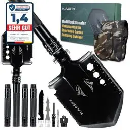 Produktbild: MADERY Survival 11-in-1 Klappspaten - Robuste & Rostfreie Multifunktion Spaten aus Hochwertigem Stahl, nutzbar für Camping, Outdoor, Überleben inkl. Feuerstahl & Tasche, Geschenk für Papa Weihnachten