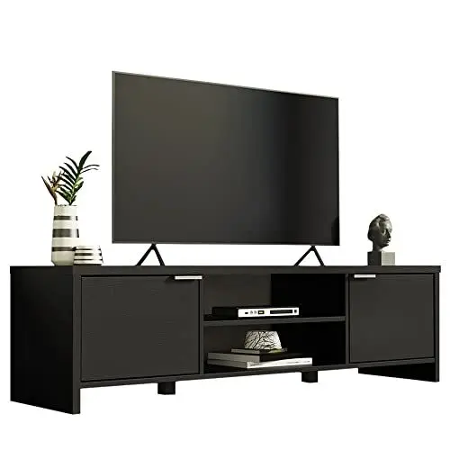 Produktbild: Madesa TV Schrank, TV Lowboard mit 2 Türen für Wohn- und Schlafzimmer für TV bis 65 Zoll, 145 x 38 x 40 cm, aus Holz - Schwarz