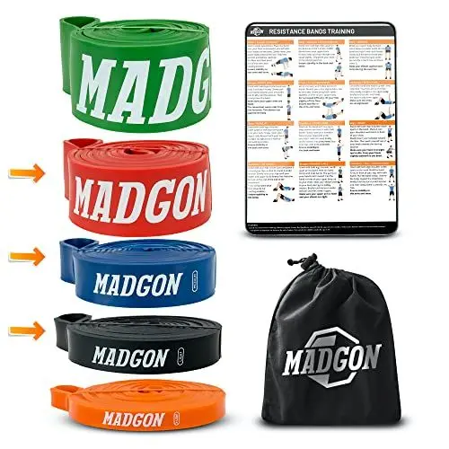 Produktbild: MADGON Resistance Bänder (als Einzelband in 5 Stärken oder im Set). Reißfeste & haltbare Trainingsbänder mit Beutel und PDF Guide. Widerstandsbänder für alle Muskelgruppen. Fitness Band Loop
