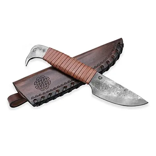 Produktbild: Madhammers Bird Head Handgeschmiedetes Federstahl Messer im keltischen Stil - Scharfe & spitze Klinge mit Echtledertasche - Für Kunst- & Kulturliebhaber