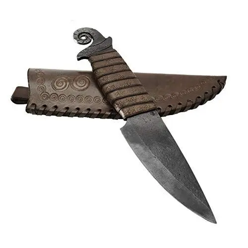 Produktbild: Madhammers Große Schnecke braun Prämie Handgeschmiedetes Federstahl Messer - Scharfe & Spitze Klinge mit Echtledertasche Kunst- & Kulturliebhaber - Gesamtlänge 25 cm