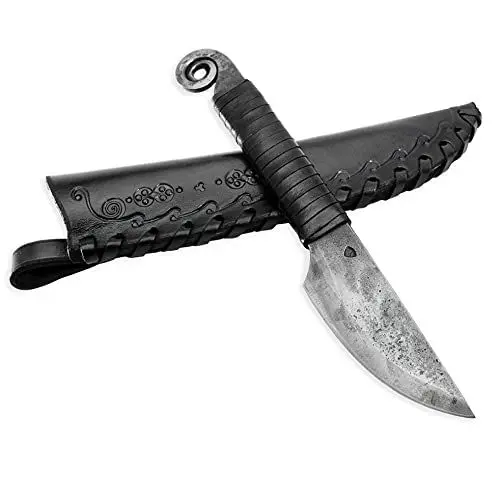 Produktbild: Madhammers Handgeschmied FERGUS Federstahl Messer Scharfe & Spitze Klinge mit Echtledertasche Kunst- & Kulturliebhaber - Gesamtlänge 19,5 cm