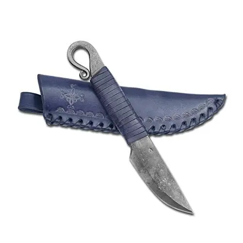 Produktbild: Madhammers Handgeschmiedetes Federstahl Blau Messer Volute - Scharfe & Spitze Klinge mit Echtledertasche Kunst- & Kulturliebhaber - Gesamtlänge 19,5 cm - Originelles Geschenk