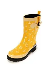 Produktbild: MADSea Damen Gummistiefel Ocean Anchor Halbschaft | Regenstiefel wasserdicht mit Dehnfalte Gartenschuh mit Anker Motiv, Gelb mit Weißen Ankern, 39 EU