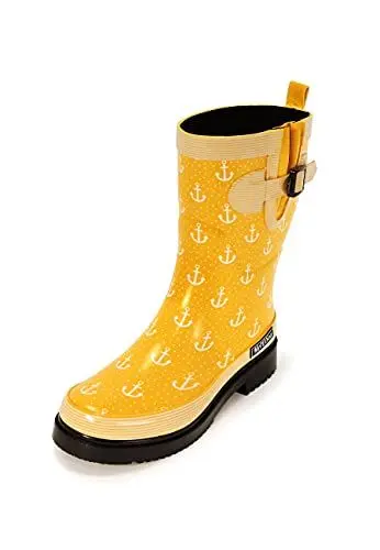 Produktbild: MADSea Damen Gummistiefel Ocean Anchor Halbschaft | Regenstiefel wasserdicht mit Dehnfalte Gartenschuh mit Anker Motiv, Gelb mit Weißen Ankern, 39 EU