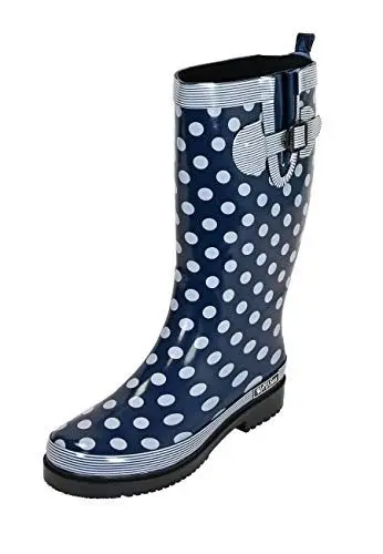 Produktbild: MADSea Damen Gummistiefel Ocean High Langschaft, Dunkelblau mit weißen Punkten, 40 EU