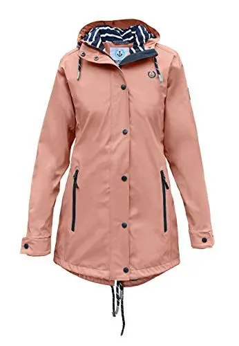 Produktbild: MADSea Damen Regenmantel Friesennerz Maritime Regenjacke Gestreiftes Innenfutter, Farbe:Rosa, Größe:42