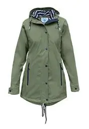 Produktbild: MADSea Damen Regenmantel Friesennerz 620 | halblanger wasserdichter Regenparka | winddicht mit maritimen, weiß/blauen Innenfutter, Oliv, Größe:46
