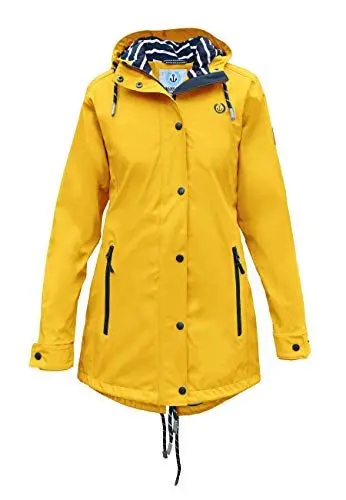Produktbild: MADSea Damen Regenmantel Friesennerz 620 | halblanger wasserdichter Regenparka | winddicht mit maritimen, weiß/blauen Innenfutter, Gelb, Größe:48