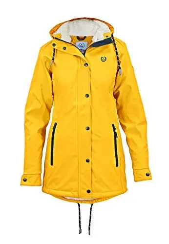 Produktbild: MADSea Damen Regenmantel Friesennerz mit Teddyfleece warm gefüttert Regenjacke wasserdicht, Farbe:gelb, Größe:42