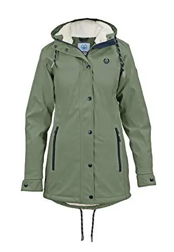 Produktbild: MADSea Damen Regenmantel Friesennerz mit Teddyfleece warm gefüttert Regenjacke wasserdicht, Farbe:oliv, Größe:46