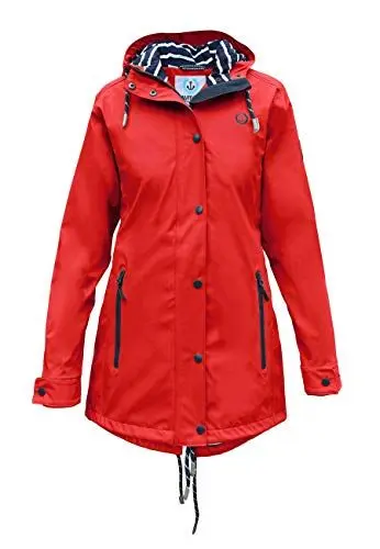 Produktbild: MADSea Damen Regenmantel Friesennerz 620 | halblanger wasserdichter Regenparka | winddicht mit maritimen, weiß/blauen Innenfutter, Rot, Größe:48