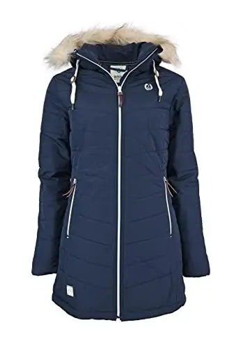 Produktbild: MADSea Damen Steppmantel 6119* warmgefüttert abnehmbare flauschige Kapuze, Dunkelblau, 36