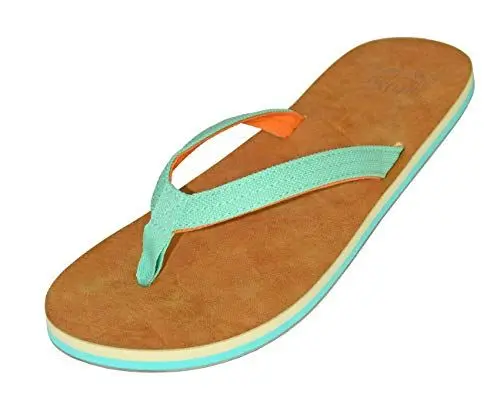 Produktbild: MADSea Damen Zehenstegpantolette Tropical | Flip Flop Zehentrenner Thong Sandale Badelatschen | Pantoletten Sommer Strand Garten, Türkis Beige, 38 EU