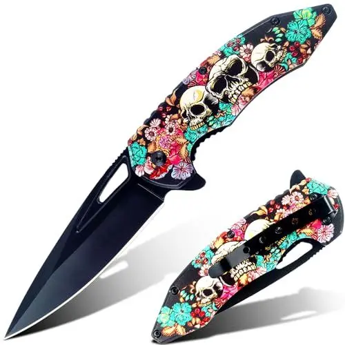 Produktbild: MADSMAUG Klappmesser, cool bunt Taschenmesser mit 3D Prägen Reliefgravur, gute Geschenk Edc Messer für Männer Outdoor Überleben Camping (bunt)