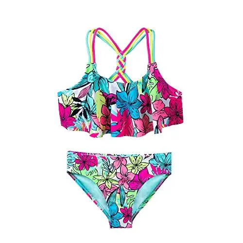 Produktbild: Mädchen Badeanzug Bikini Sommer Schwimmen Sport Bademode Mädchen Hawaii Badeanzug UV-Schutz undurchsichtig Chlor resistent Anti Pilling, grün, 6-6X, 6-7 Jahre