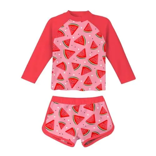 Produktbild: Mädchen Badeanzug Langarm Tankini Oberteil und Strandshorts Sets Zweiteiliger Badeanzug Teenager Bademode Uv Badebekleidung Sonnenschutz Schwimm-Shirts Kinder Sport Bikini