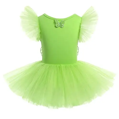 Produktbild: Mädchen Ballettkleidung Kinder Ballett Tanz Kleid Tütü Rock Tinkerbell Feen Kostüm Ballettkleid Bodysuit Ballettanzug Baumwolle Balletttrikot Tanzoutfit Tanzkleid Turnanzug Trikot Grün 11-12 Jahre